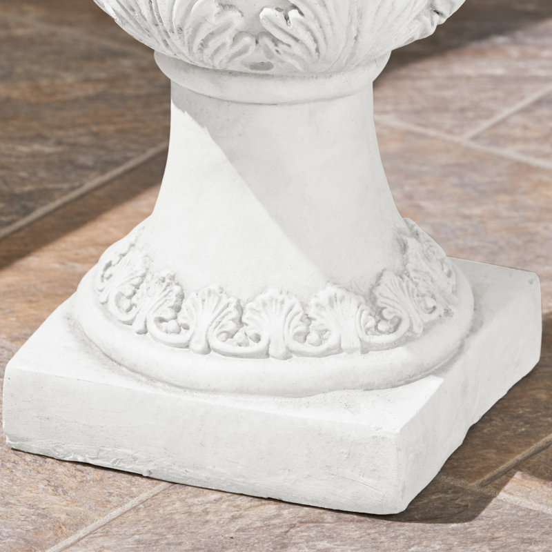 Garden Urn Planter - Antique White Color, Lightweight Concrete, Roman Design Details, For Different Plants, Drainage Hole And Stopper, Weather , No Assembly Plant Holder Inspired Design, Various