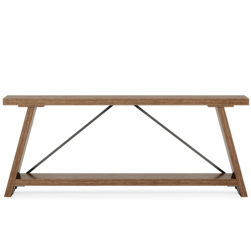 Console Table, Narrow Entryway Table With Storage Shelf For Living Room, Natural & Light Brown