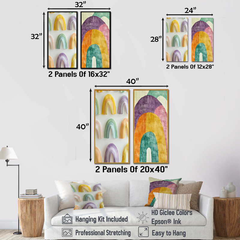 Gentle Rainbows I - Ensemble de 2 pièces d'art mural pour chambre de bébé, H 32 po x l 32 po, Cadre flottant blanc