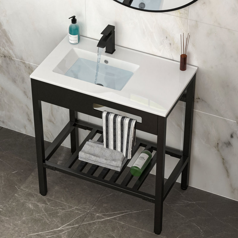 32" X 18.5" Bathroom Ceramic Console Sink With Overflow & Legs