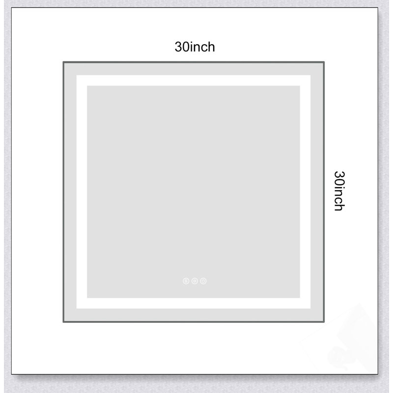 Miroir de salle de bain DEL, Verticale, Gris, 30 po x 30 po