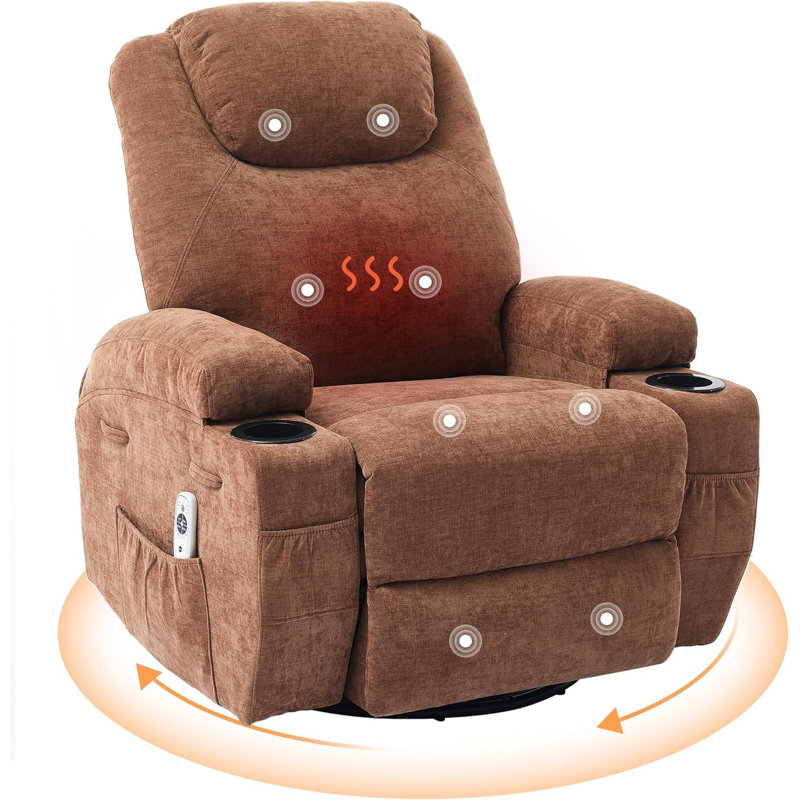 Rocker Recliner Chair w/ Massage and Heat, 360° Swivel and Rocking Function, Overstuffed Arms and Back for Ultimate Comfort