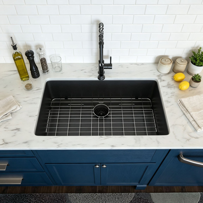 Évier de cuisine à simple cuve en acier inoxydable de calibre 16 encastrable noir 33 po x 19 po x 10 po avec accessoires Topcraft