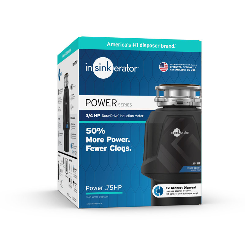 Power 0.75HP, 3/4 HP Garbage Disposal, Power Series EZ Connect Continuous Feed Food Waste Disposer