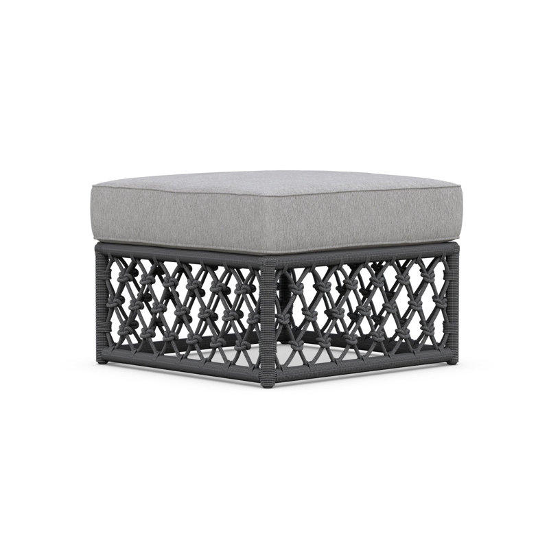 Amelia Outdoor Ottoman with Cushion, Matte Charcoal Frame/Fog Cushion