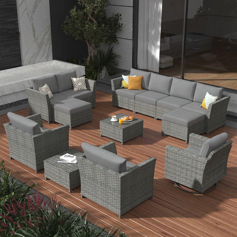 Kirill 9 - Person Patio Conversation Set with Cushions, Gray