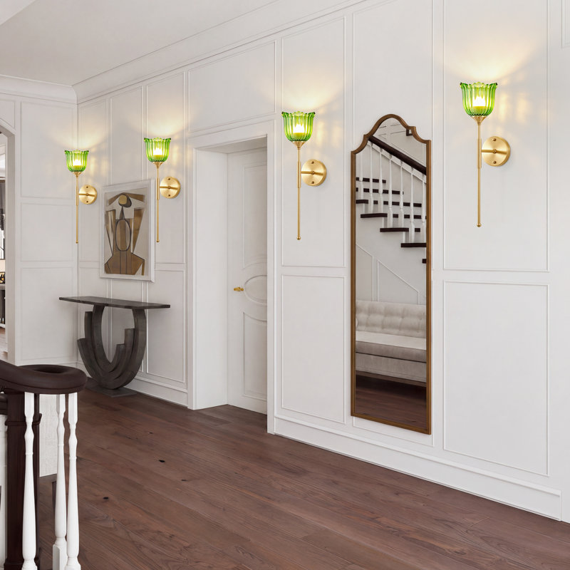 Ensemble de 2 appliques murales sans fil à piles avec ampoules DEL rechargeables et télécommande, lumières à intensité variable RVB avec abat-jour en verre tulipe