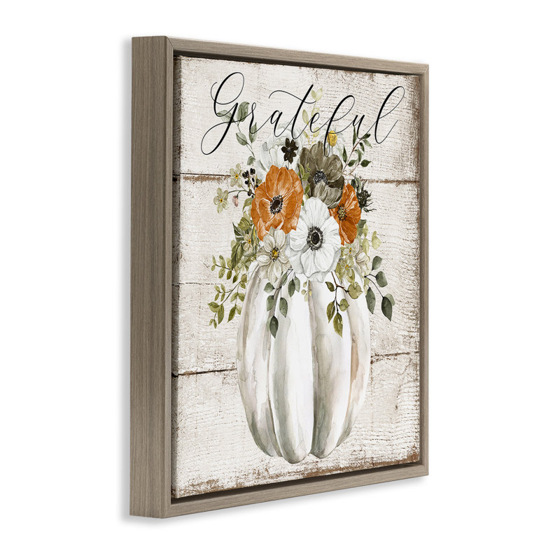 Art de giclée encadrée de citrouille florale reconnaissante par LSR Design Studio, Cadre flottant orme Montalcino
