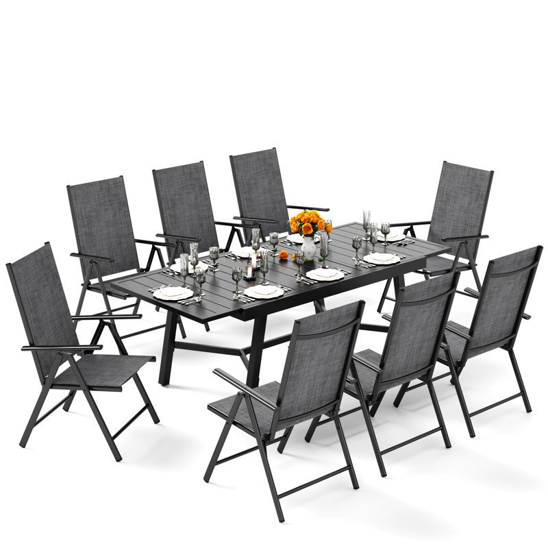 Argyri 8 - Person Patio Dining Set with Extendable Rectangular Table, Gray