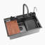 Évier de cuisine en acier inoxydable avec robinet escamotable Lefton 304, gris, KS2206