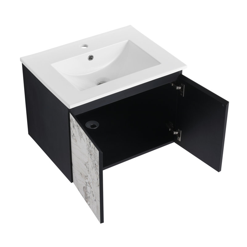 Meuble-lavabo flottant mural avec lavabo en céramique, 24"