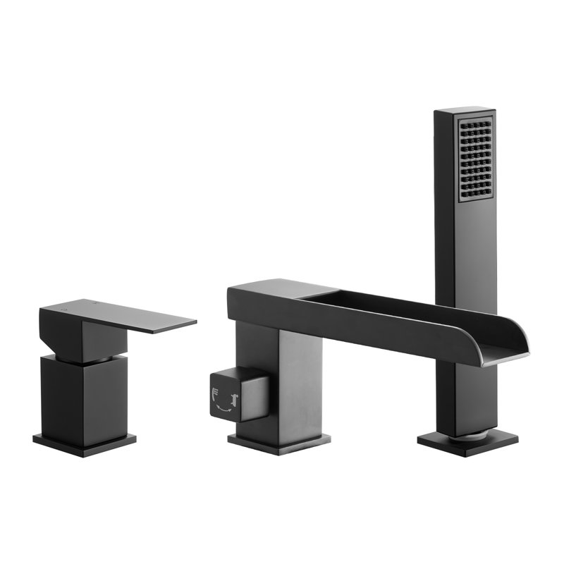 Roman Tub Faucet 3 Hole Waterfall Bathtub Faucet with 1 Handle Black