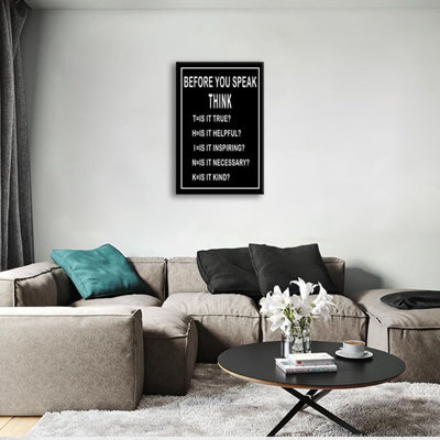 Motivational Canvas Wall Art Inspirational Picture Before You Speak Think Poster Modern Home Framed Prints Artwork for Office Wall Decor Painting for Living Room Decor Ready to Hang [24''W x 36''H]