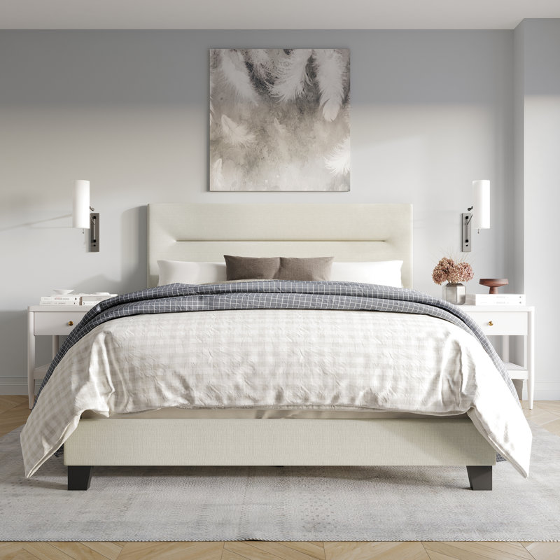 Emery Upholstered Panel Bed, Queen, Beige