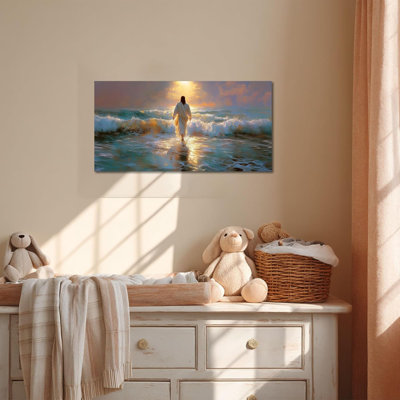 "Jésus marchant sur l'eau", art mural sur toile, images inspirantes pour le salon, inspiration Jésus, reproduction d'art sur toile, 20 x 40 pouces