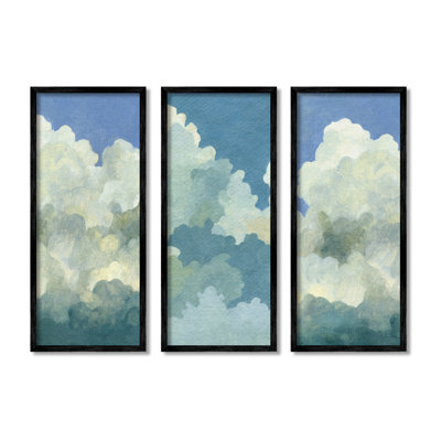 «Puffy White Clouds Clear Daytime Sky WaterColoured Détail» par Emma Caroline - ensemble de 3 peintures sur toile
