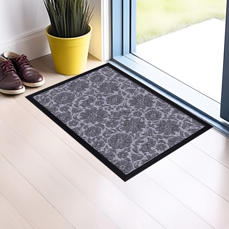 Grand paillasson gris à motif floral, Gris, l 23 po x L 35 po