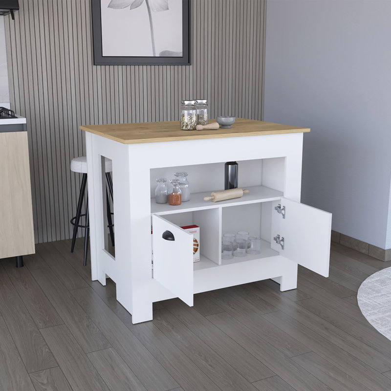 Armoire et étagère à deux portes pour îlot de cuisine Arlet, Blanc