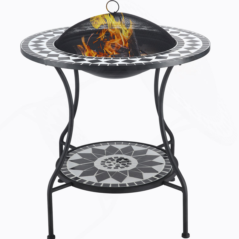 Table de salle à manger d'extérieur avec foyer, bol rond en bois pour foyer 3 en 1