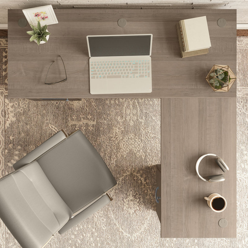 60W L Shaped Computer Desk with Storage in Ash Gray, Ash Gray