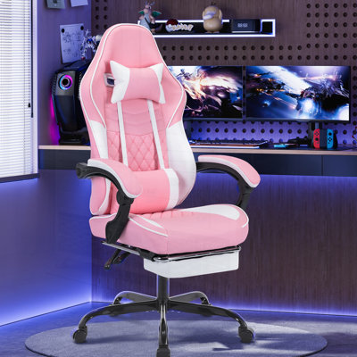 Fauteuils de jeu vidéo ergonomiques, chaises de jeu d'ordinateur avec support lombaire et repose-pieds de massage, appui-tête réglable pour adultes