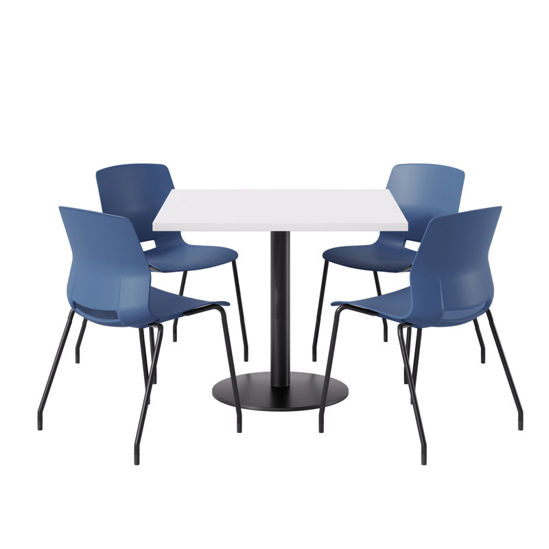 Ensemble repas pour 4 personnes à hauteur de bar, Bleu marine / Noir, Blanc, 29" H x 42" L x 42" W