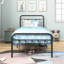 Lit simple en métal noir avec tête de lit rétro, sommier sans sommier, rangement facile et silencieux-129628427-129628429