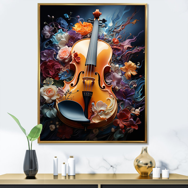 Symphonie de violon chromatique sur toile, Cadre flottant doré, H 20 po x l 12 po