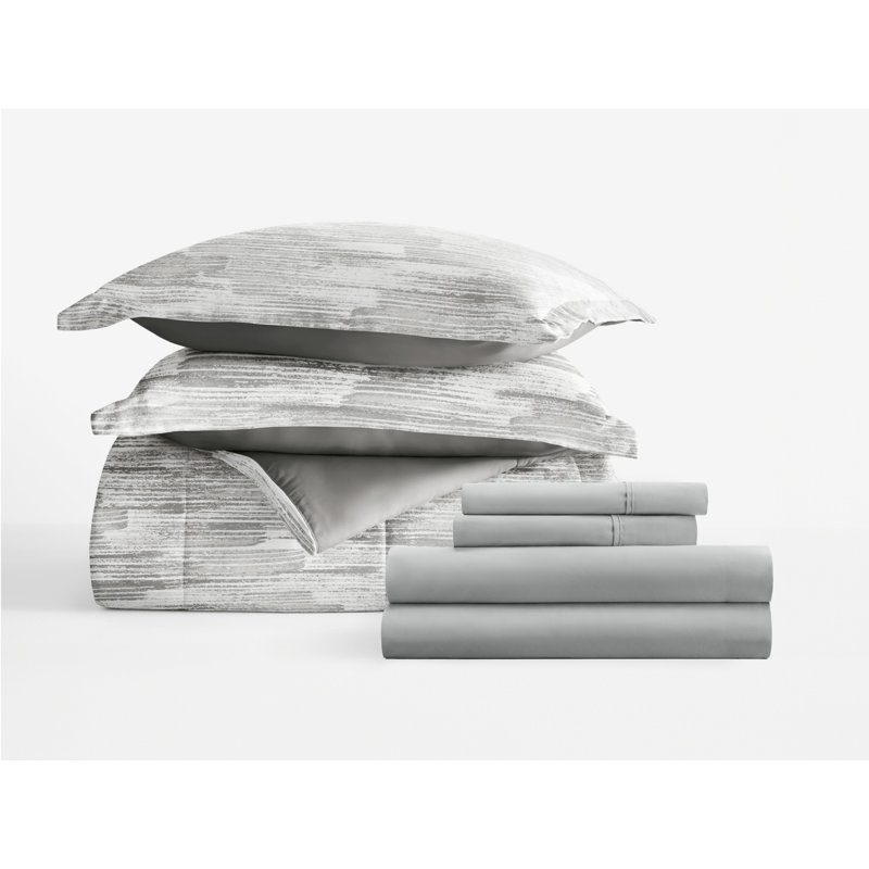 King Gray Microfiber Down Alternative Bedding Set with Textured Stripe