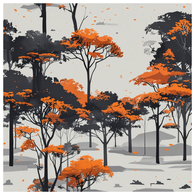 Édredon orange et arbres noirs, Grand lit