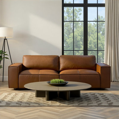 Cramer 93" Modern Leather Sofa In Anthracite Gray Or Ochre With Track Arms by Latitude Run