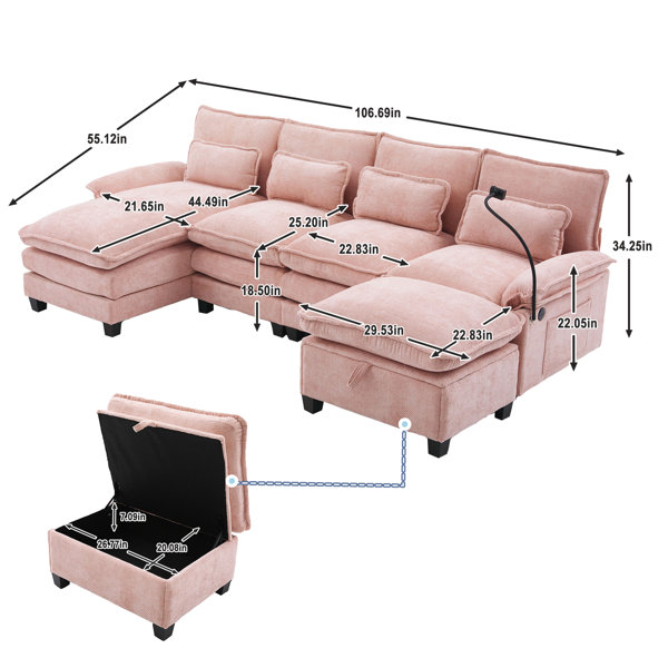 Latitude Run® U Shape Sectional In Soft Chenille Fabric, 4 Seater ...