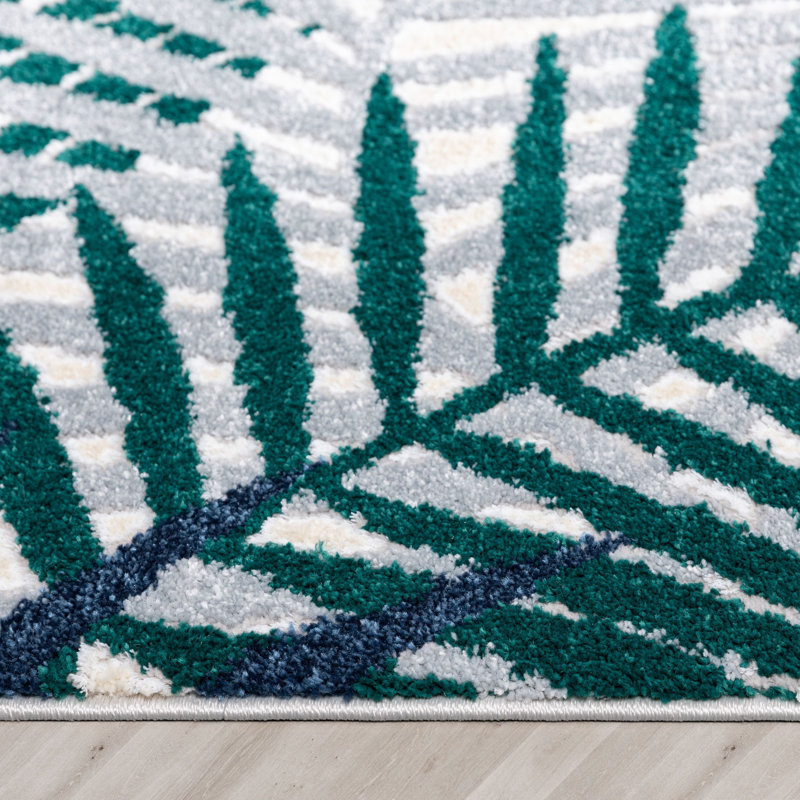 Leona Green and Blue Abstract Leaves Area Rug, 7'10" x 9'10"