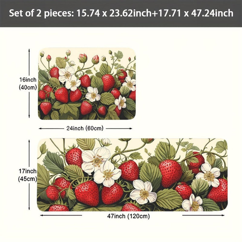 Tapis de cuisine rouge fraise, paquet de 2, pour la cuisine et le vestibule
