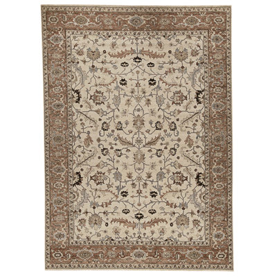 Tapis beige et rouille de haute qualité noué à la main