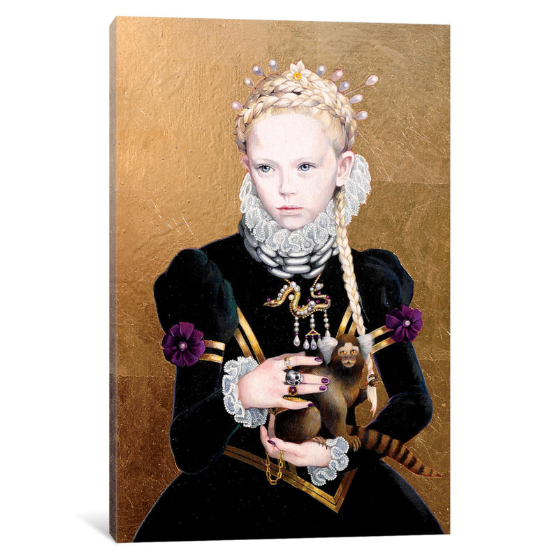 « regina gothica con scimmietta », reproduction d’art sur toile tendue, H 32 po x l 24 po x P 1 po, Papier d'art encadré noir