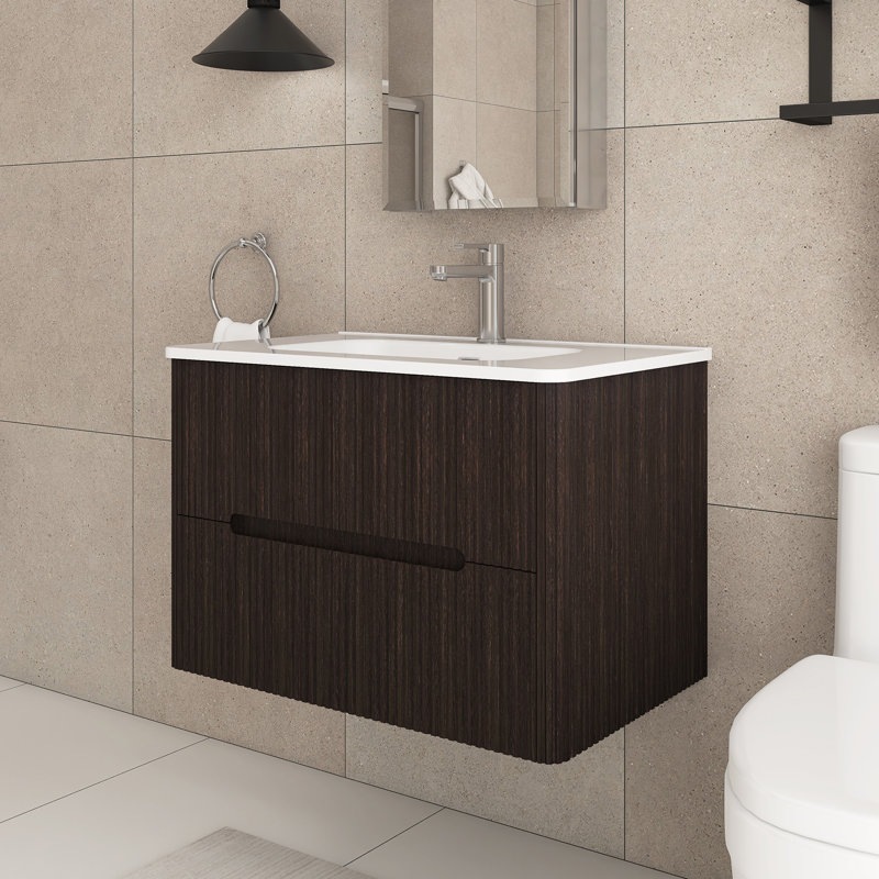 Meuble-lavabo mural simple 30 po avec comptoir intégré en céramique, Noir, noir, noir, noir