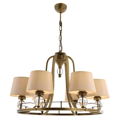 Elegant Vintage Chandelier, Metal Body, 25.6 in Height x 25.6 in Diameter | 6 x E27 Sockets (Max 40W) | Glass & Fabric Caps | Perfect for Modern & Traditional Spaces, Glamorous Lighting Fixture