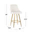 Tabouret de comptoir à hauteur fixe en métal doré et similicuir blanc avec garniture cloutée dorée et repose-pieds carré en métal doré - ensemble de 2