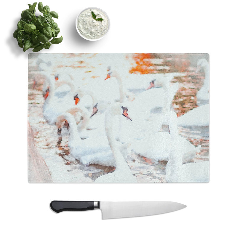 White Swans Painting Chopping Board, 0.4cm H x 28.5cm W x 39cm L