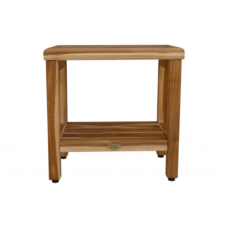 Banc de douche contemporain en teck avec tablette Ripley, Brun, H 18 po x l 18 po x P 14 po