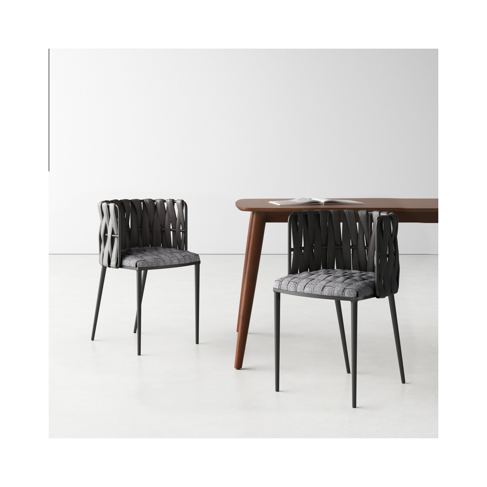 Tyrone Tufted Dining Arm Chair, Gray Faux Leather, Black