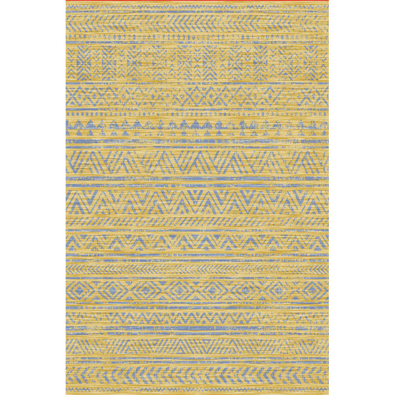 Tapis à motif géométrique à rayures bleues, Tapis de couloir 3 pi 3,37 po x 6 pi 6,74 po