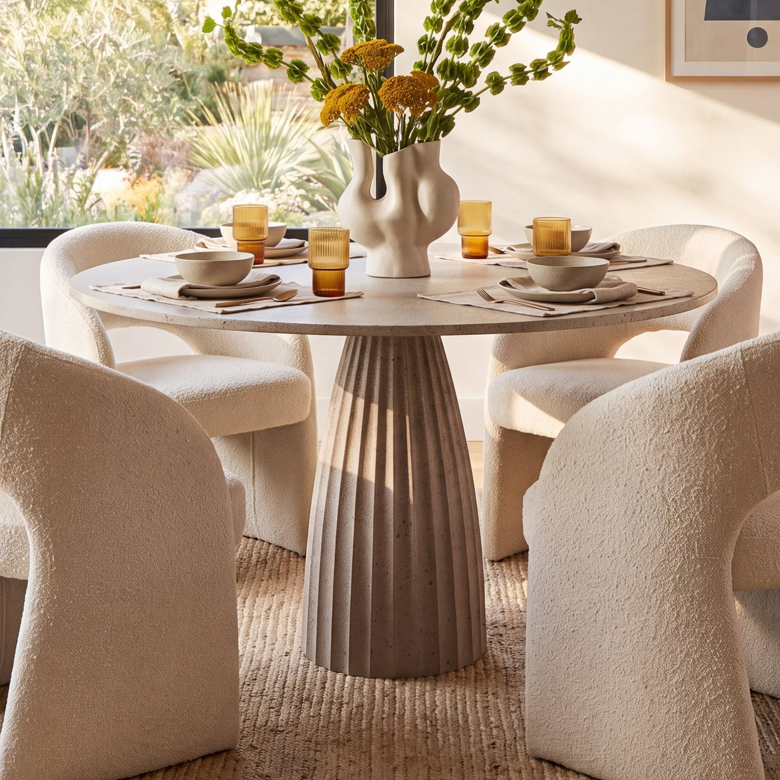 47" Aluminum Dining Table, Beige/Brown