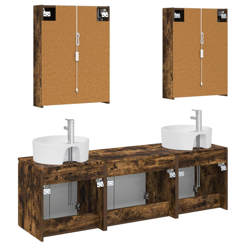 Vanity & Mirror Set, Dark Wood