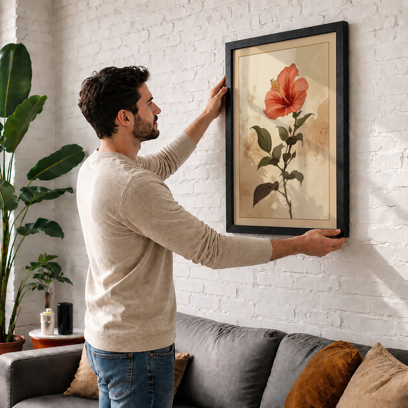 Hibiscus Study Botanical - Framed Print, Black, A4 - 29.7 x 21.0 cm