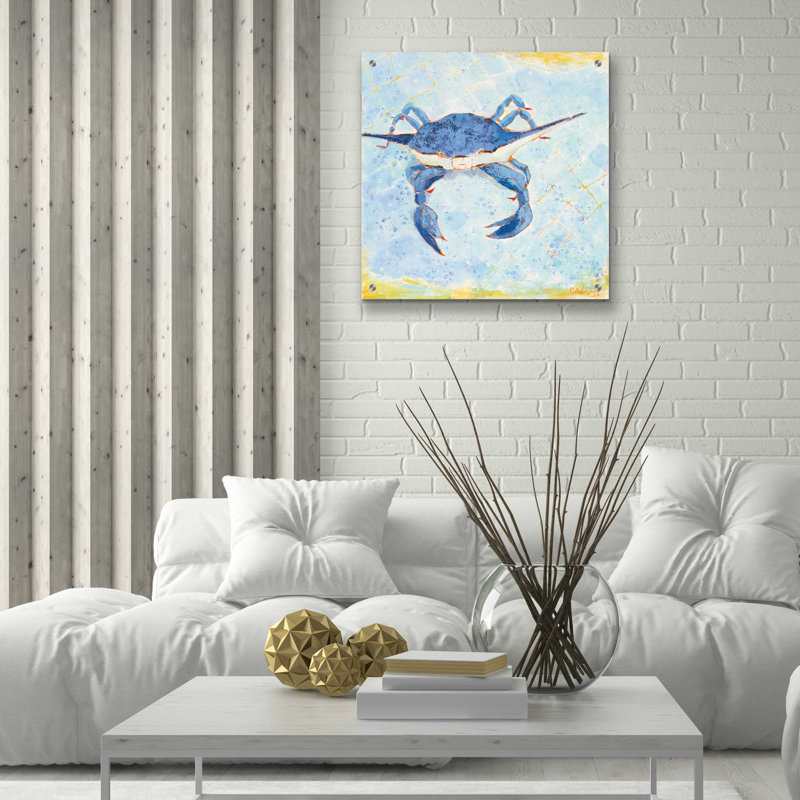 «Blue Crab VI» par Phyllis Adams, art mural en verre acrylique, H 24 po x l 24 po