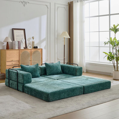 Canapé à compression, canapé-lit convertible au sol avec structure de forme fixe, canapé modulaire sans os sans causeuse, sans assemblage requis, tissu chenille, pour la chambre à coucher du salon