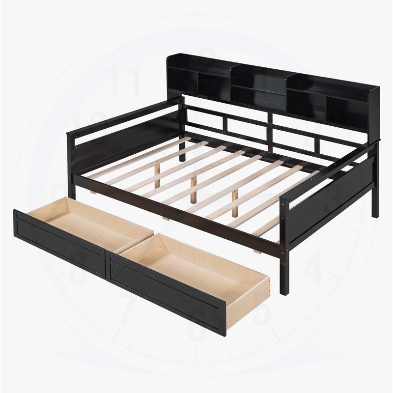 Daybed with Wood Slat Support, Bedside Shelves, and Two Drawers, , Versatile and Stylish, Full/Double, Espresso