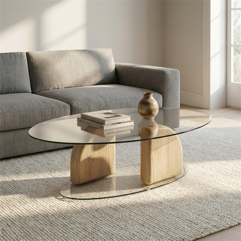 Table basse ovale en verre 45,67 pouces